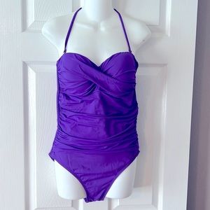 LA BLANCA Sz 10 Purple Island Goddess Swimsuit with detachable straps